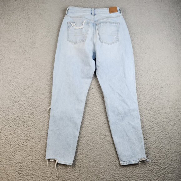American Eagle Jeans Womens 4 Blue Curvy Mom Jean Distressed Stretch High Waist - Picture 2 of 13